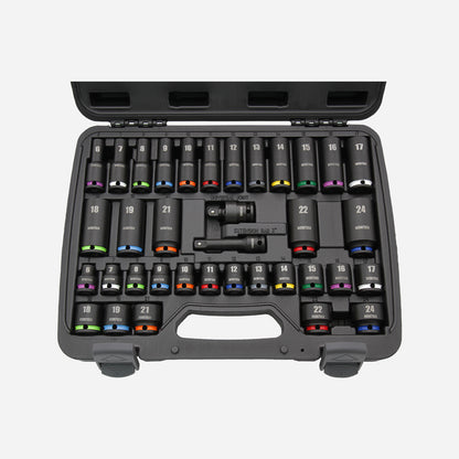 Impact Socket Set, Standard and Deep, 3/8" Dr., 36pcs, Color Coded