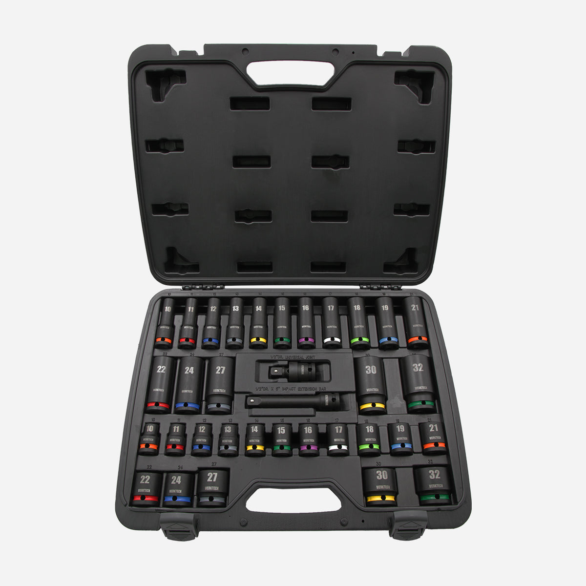 Impact Socket Set, standard and deep, 1/2" Dr., 34pcs, Color Coded