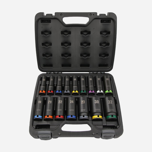GRIP-ON Anti-Slip Impact Socket Set 1/2" Dr. 16pcs Color Coded