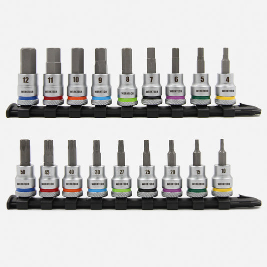 Hex & Torx Socket Bit Set 3/8" Drive, 18pc, Color Coded