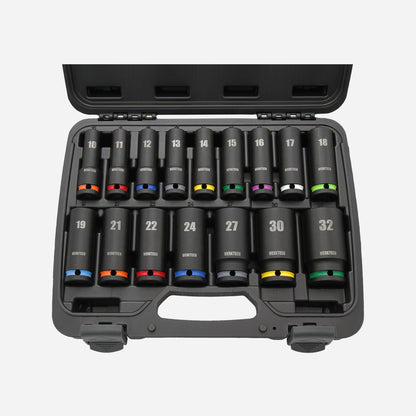 Deep Impact Socket Set 1/2" Dr., 16pcs, Color Coded