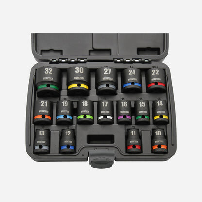 Impact Socket Set 1/2" Dr., 16pcs, Color Coded