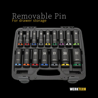 Deep Impact Socket Set 1/2" Dr., 16pcs, Color Coded