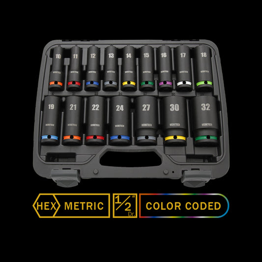 Deep Impact Socket Set 1/2" Dr., 16pcs, Color Coded