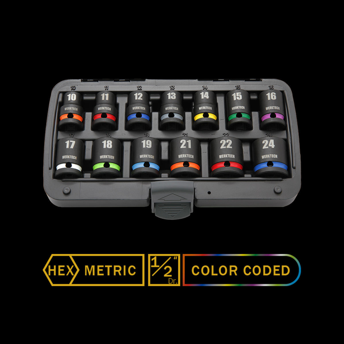 Impact Socket Set 1/2" Dr., 13pcs, Color Coded