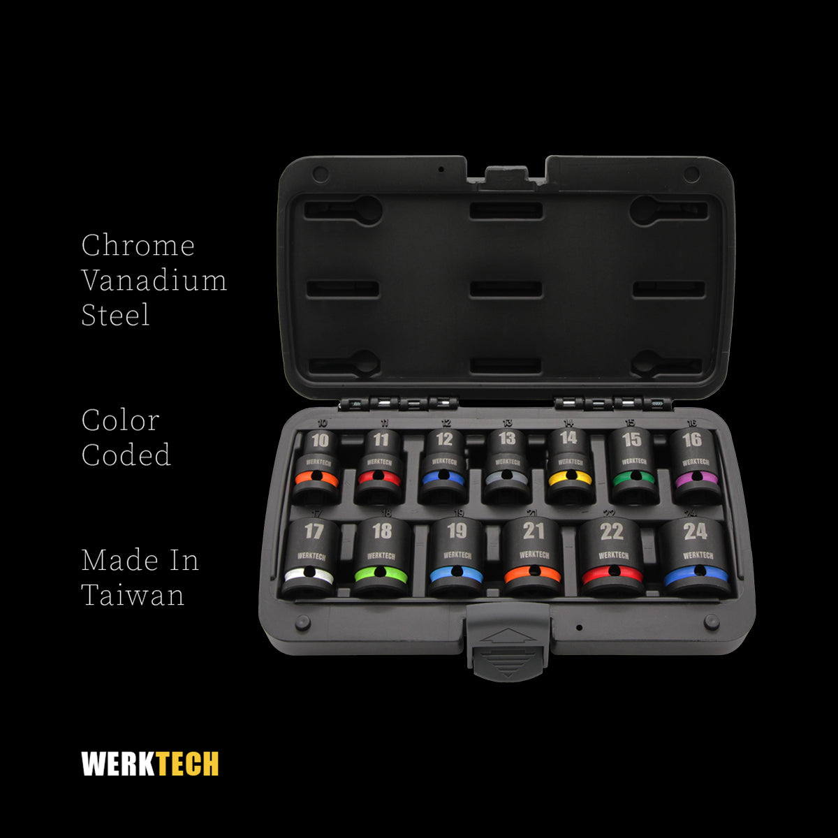 Impact Socket Set 1/2" Dr., 13pcs, Color Coded