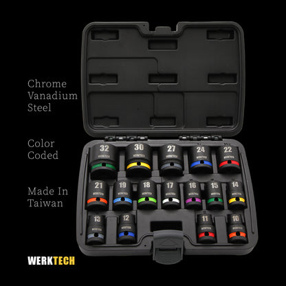 Impact Socket Set 1/2" Dr., 16pcs, Color Coded
