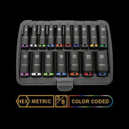 Deep Impact Socket Set 3/8" Dr., 17pcs, Color Coded