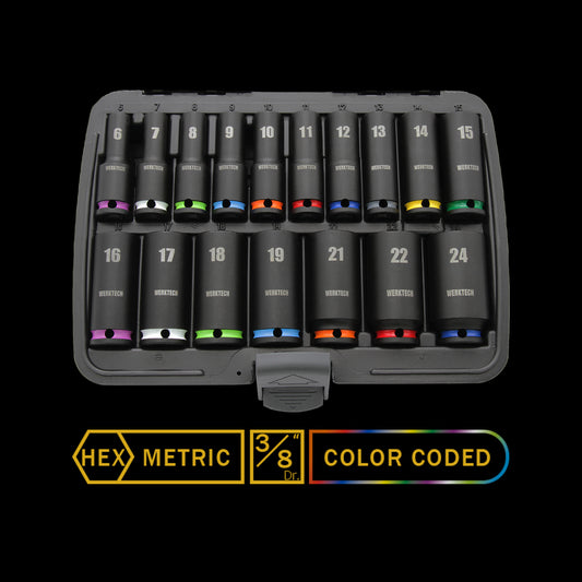 Deep Impact Socket Set 3/8" Dr., 17pcs, Color Coded