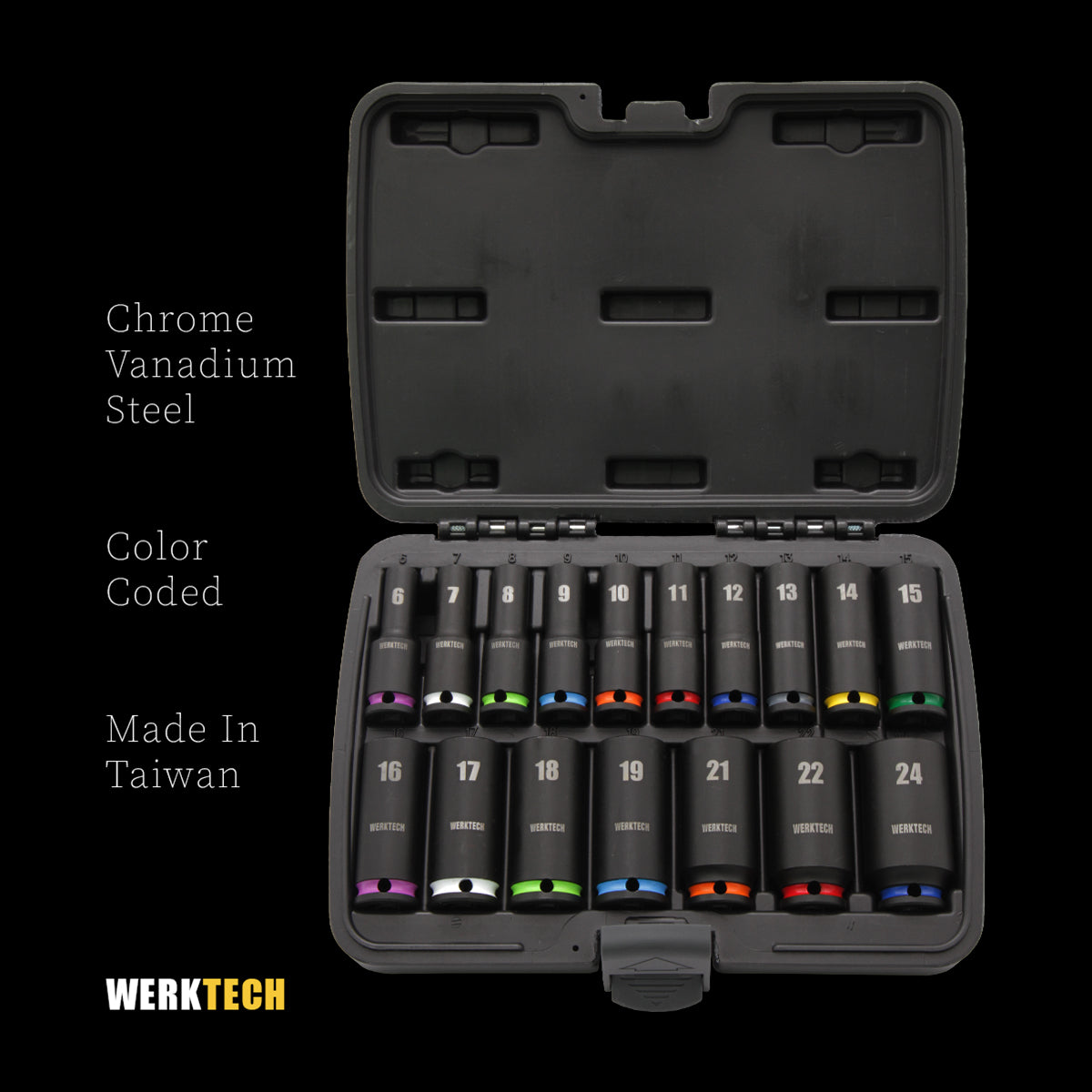 Deep Impact Socket Set 3/8" Dr., 17pcs, Color Coded