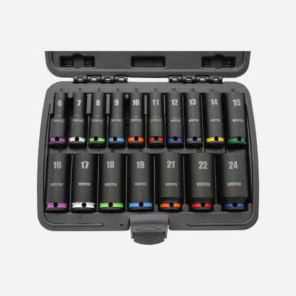 Deep Impact Socket Set 3/8" Dr., 17pcs, Color Coded