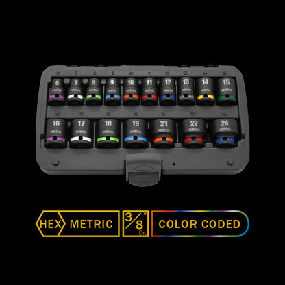 Impact Socket Set 3/8" Dr., 17pcs, Color Coded