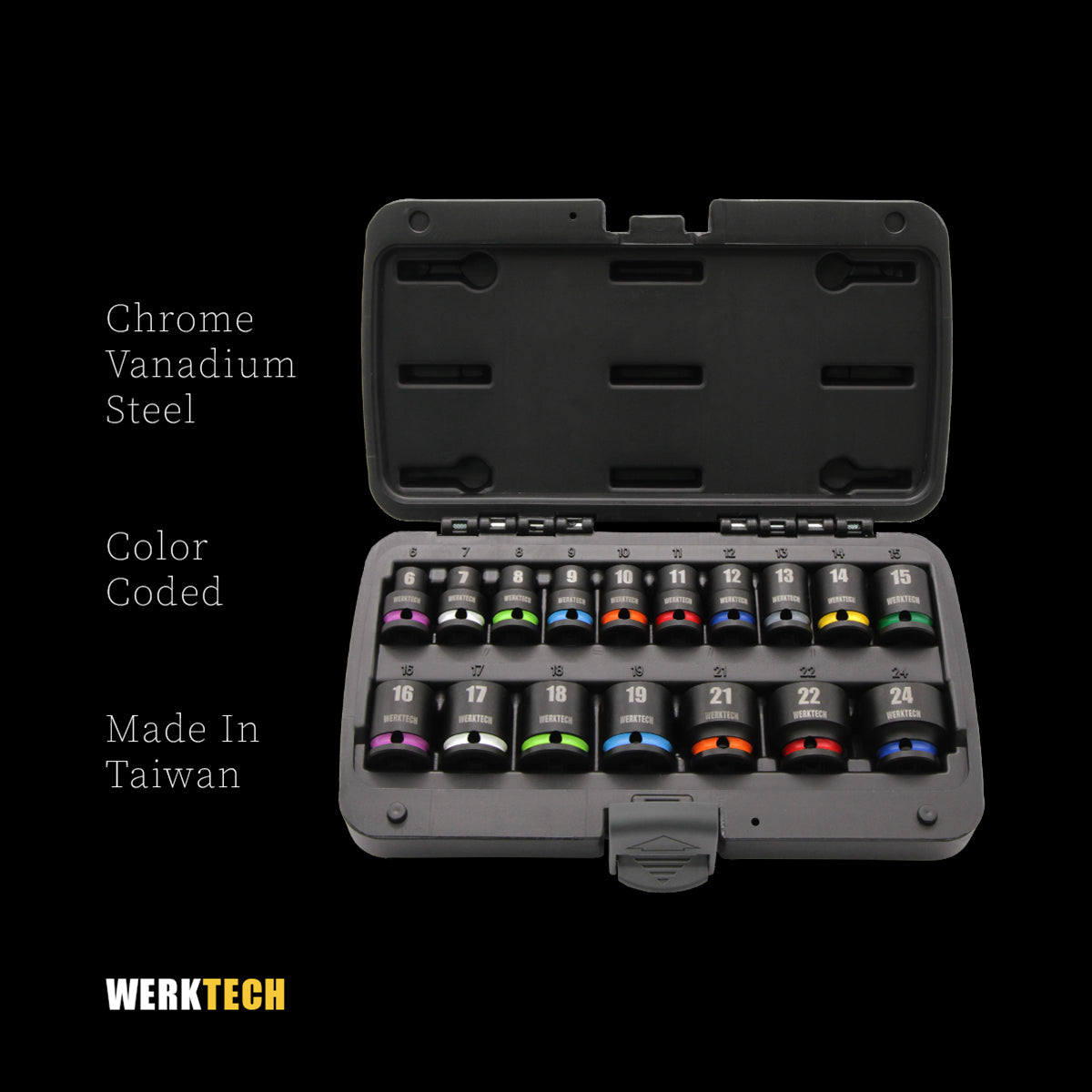 Impact Socket Set 3/8" Dr., 17pcs, Color Coded