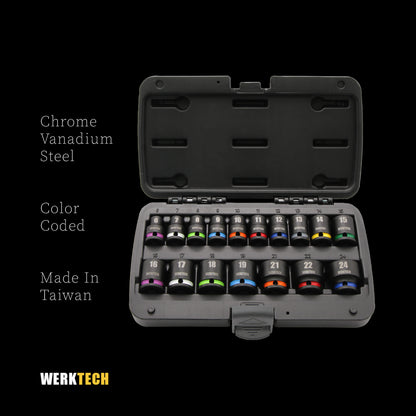 Impact Socket Set 3/8" Dr., 17pcs, Color Coded
