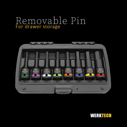 Hex Impact Bit Socket Set 1/2" Dr., 8pc, Color Coded