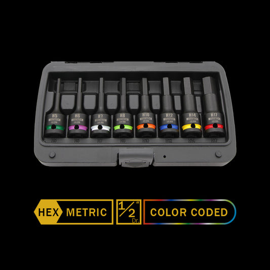 Hex Impact Bit Socket Set 1/2" Dr., 8pc, Color Coded