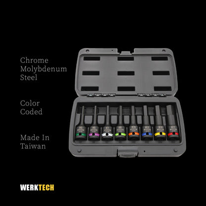 Hex Impact Bit Socket Set 1/2" Dr., 8pc, Color Coded