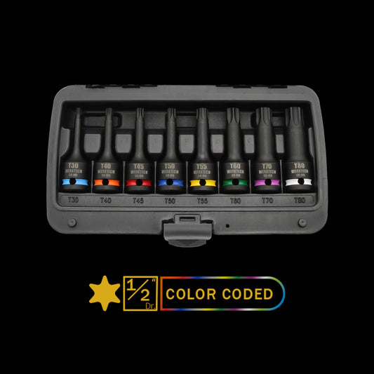 Torx Impact Bit Socket Set 1/2" Dr., 8pc, Color Coded