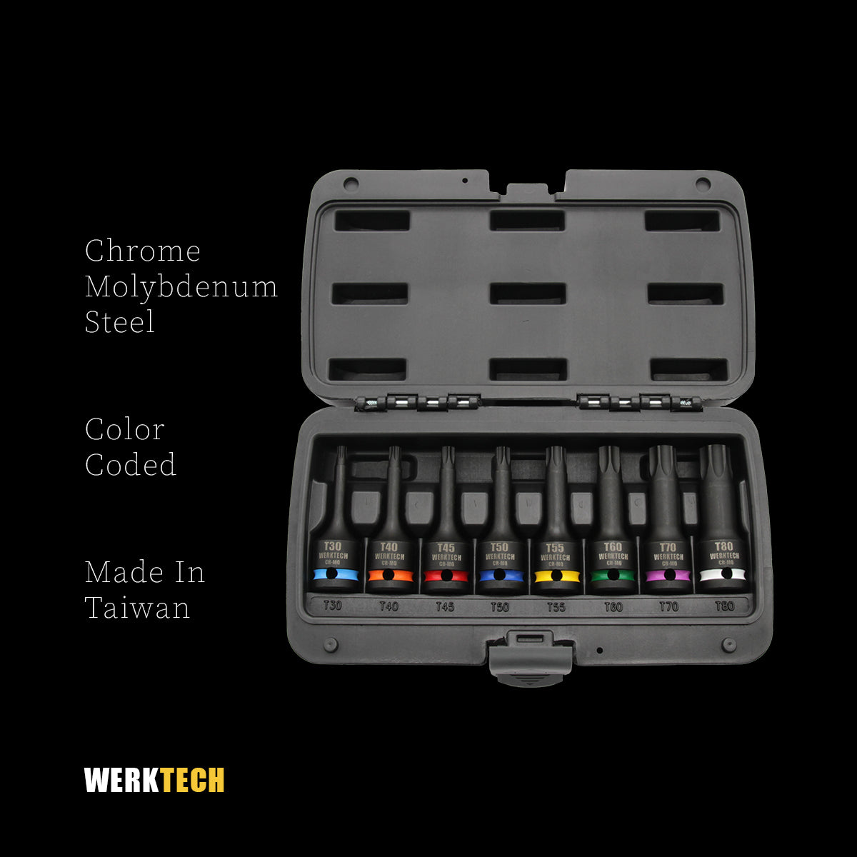 Torx Impact Bit Socket Set 1/2" Dr., 8pc, Color Coded