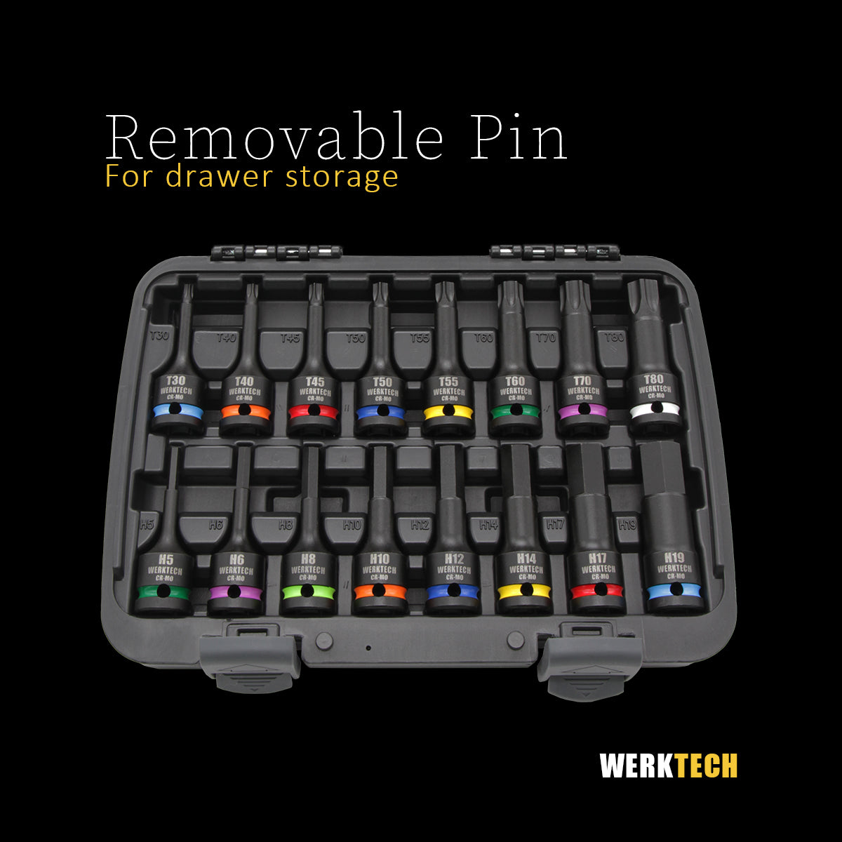 Hex & Torx Impact Bit Socket Set 1/2" Dr., 16pc, Color Coded