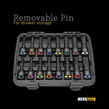 Hex & Torx Impact Bit Socket Set 1/2" Dr., 16pc, Color Coded