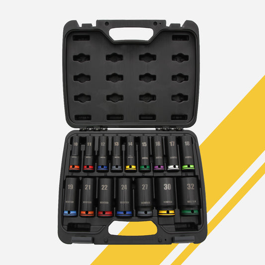 GRIP-ON Anti-Slip Deep Impact Socket Set 1/2" Dr., 16pcs, Color Coded