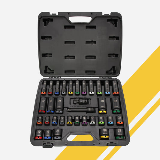 GRIP-ON Anti-Slip Impact Socket Set, Standard and Deep, 1/2" Dr., 34pcs, Color Coded