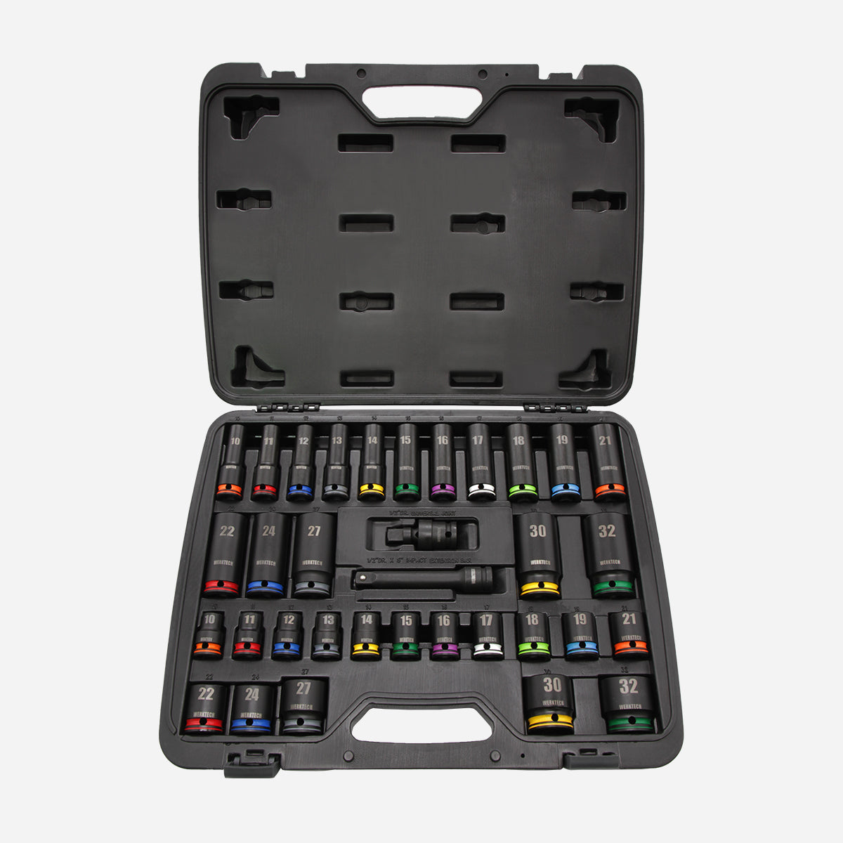 GRIP-ON Anti-Slip Impact Socket Set 1/2" Dr., 34pcs, Color Coded