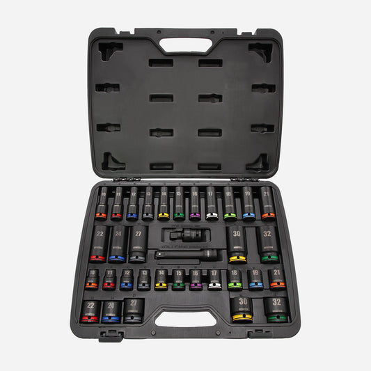 GRIP-ON Anti-Slip Impact Socket Set 1/2" Dr., 34pcs, Color Coded