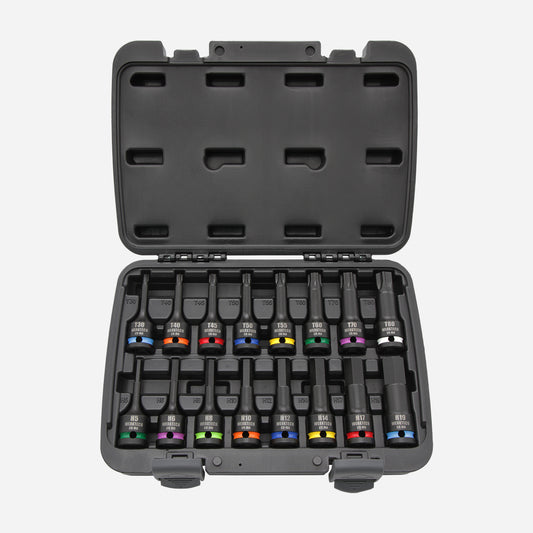 Hex & Torx Impact Bit Socket Set 1/2" Drive, 16pc, Color Coded