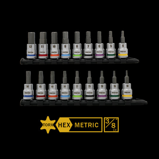 Hex & Torx Bit Socket Set 3/8" Dr., 18pc, Color Coded