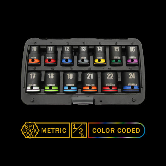 GRIP-ON Anti-Slip Impact Socket Set 1/2" Dr., 13pcs, Color Coded