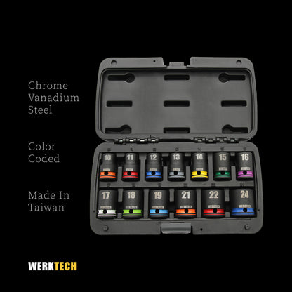 GRIP-ON Anti-Slip Impact Socket Set 1/2" Dr., 13pcs, Color Coded