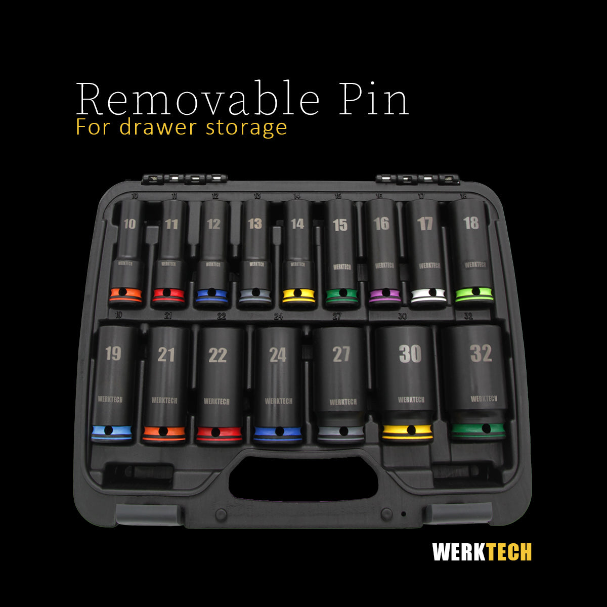 GRIP-ON Anti-Slip Deep Impact Socket Set 1/2" Dr., 16pcs, Color Coded
